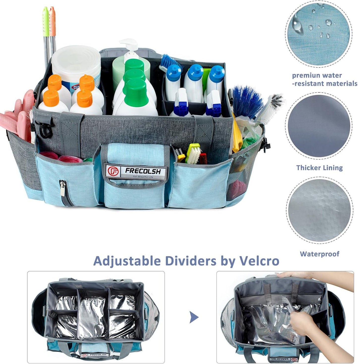 Large Cleaning Caddy for Cleaning Suppliers Organizer,15" Storage Organizer for House Clean Essential, Wearable Cleaing Bag, Storage Caddy for Housekeeping