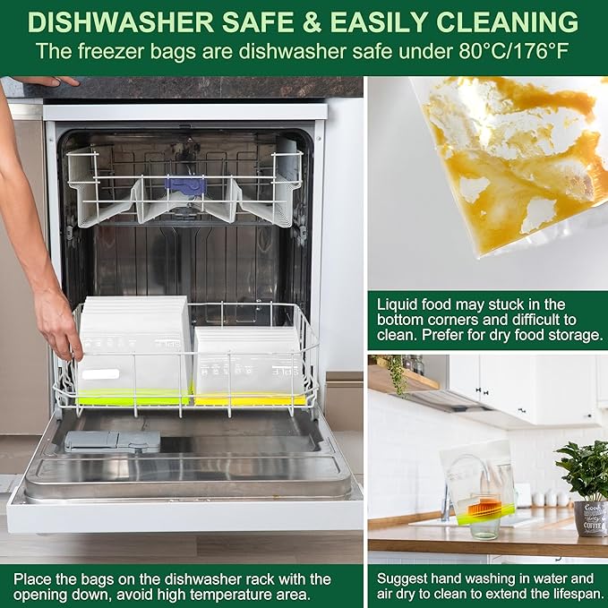 SPLF 12 Pack Reusable Sandwich Bags Dishwasher Microwave Safe, BPA Free Extra Thick Leakproof Reusable Food Storage Bags, Silicone Free Containers for Meal Prep, Fridge Kitchen Organization