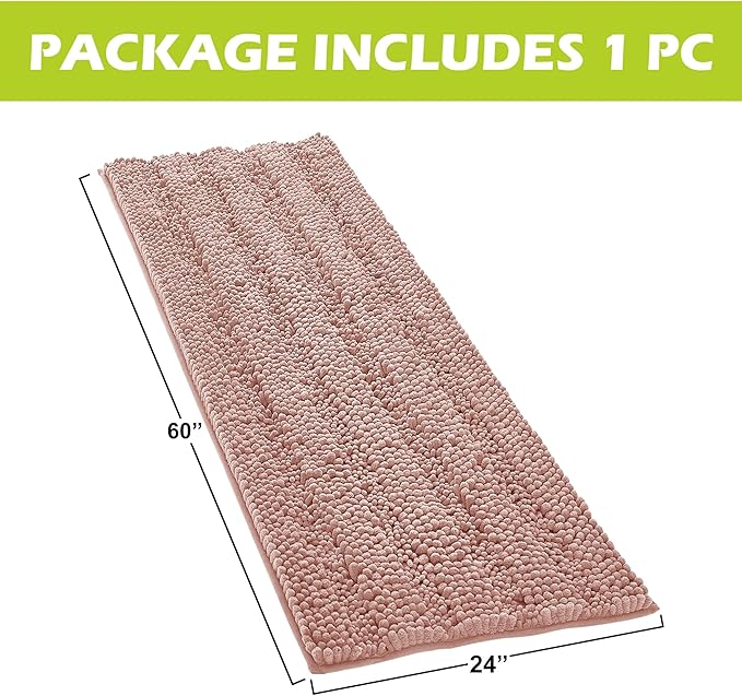KGORGE Bath Mat for Bathroom - Soft Shower Rug Farmhouse Quick Drying Washable Absorbent Non-Slip Super Soft Chenile Bathtub Carpet Decorations for Family, Pink, 60 x 24, 1 Piece