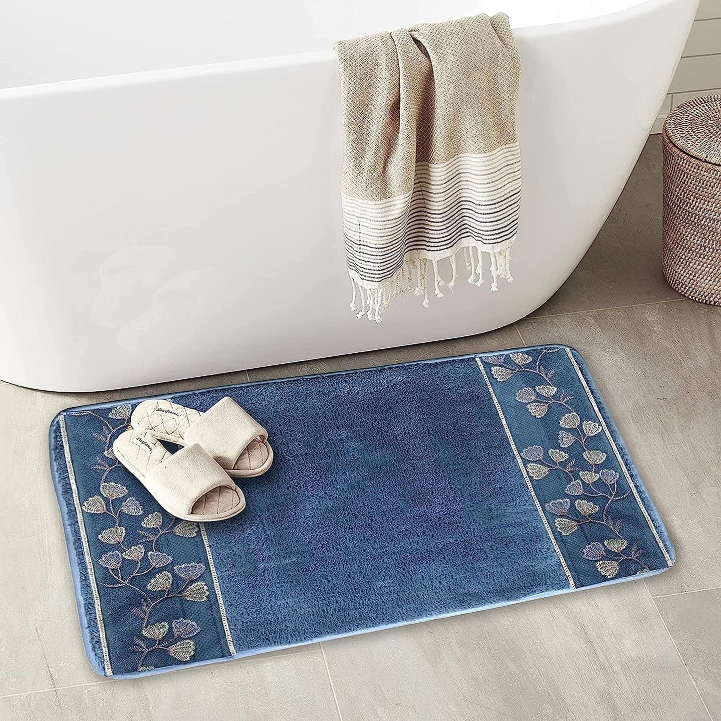 Zahari Home Capri Bathroom Rug Luxury Bath Rug Washable Beautiful Shower Mat Unique Design Stylish Non Slip Shower Mat Royal Blue Bath Rug Bath Shower Tub Decor