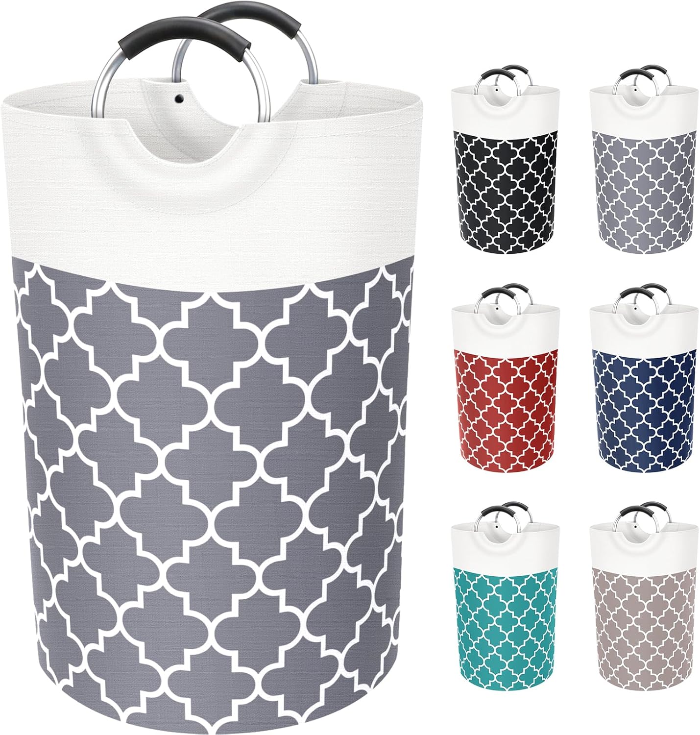 Large Laundry Basket Laundry Hamper Bag Washing Bin Clothes Bag Collapsible Tall with Handles Waterproof Travel Bathroom College Essentials Storage for College Dorm, Family (Grey) 75L