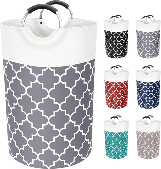 Large Laundry Basket Laundry Hamper Bag Washing Bin Clothes Bag Collapsible Tall with Handles Waterproof Travel Bathroom College Essentials Storage for College Dorm, Family (Grey) 75L