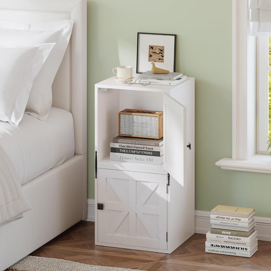 2-Tier Stackable Cube Storage Organizer, DIY Cube Storage Bookcase with Doors & Anti-Tip Design, Book Shelf for Bedroom, Office, Dorm,15" W x 11.81" D x 30" H, White