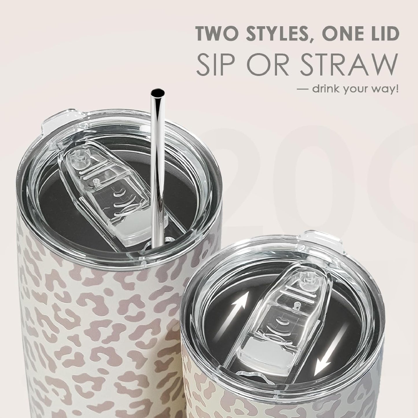 SANDJEST Leopard Print Tumbler 20oz Stainless Steel Insulated, Beige Leopard Travel Coffee Cup, Bow Gifts for Women Girls Teen, Birthday Christmas