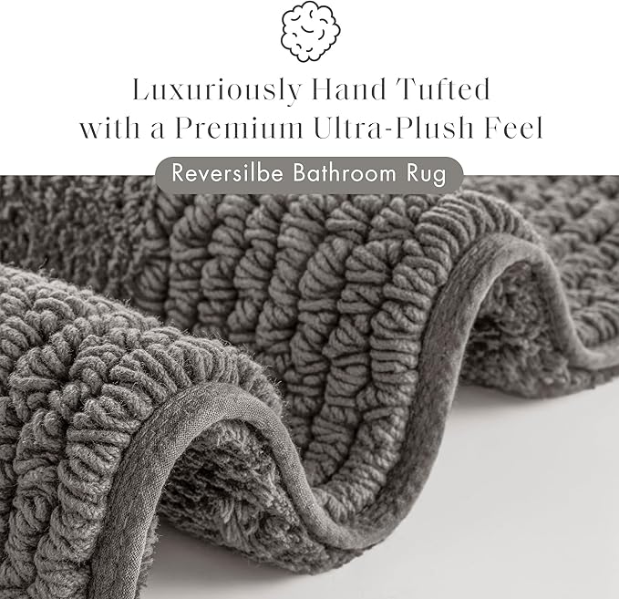 Madison Park Splendor Reversible 100% Cotton Tufted Bathroom Rug-3000 GSM Hotel Quality Luxurious Plush Medium Pile Bath Mat Absorbent, Quick Dry, Shower Room Décor, 24x36 Charcoal