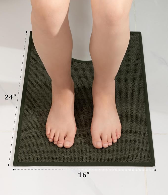 YIHOUSE Bathroom Rugs Mat Contour 16x24, Non Slip Quick Dry Bath Mats for Bathroom Absorbent Ultra Thin Bath Rugs Machine Washable Fit Under Door for Sink, Cabinet, Laundry (Dark Green, 16"x24"-U)