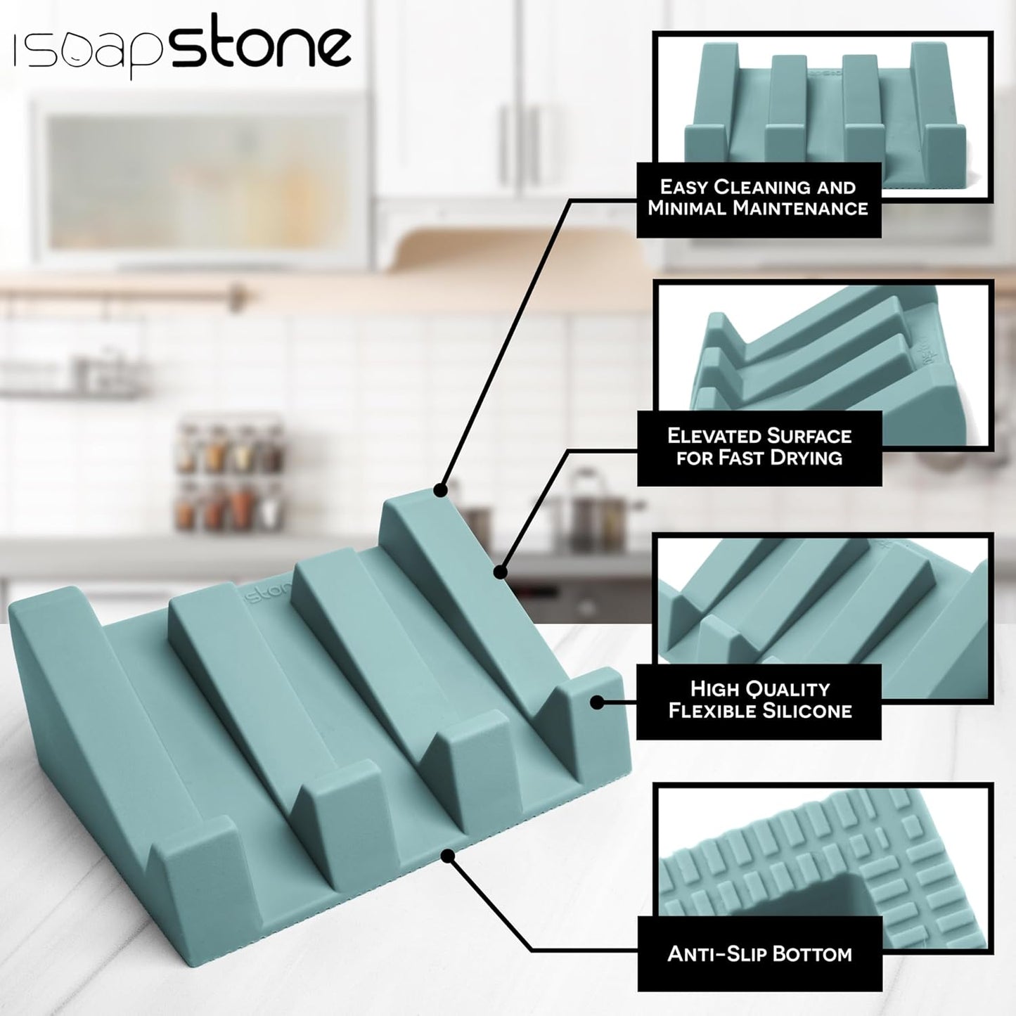 Silicone Soap Dish (USA Patented) Self Draining Bar Soap Holder for Shower Bathroom Sink, Drying Soap Dish Tray Sponge Holder Easy Cleaning Soap Saver Mat Travel Accessories (Teal, 1)