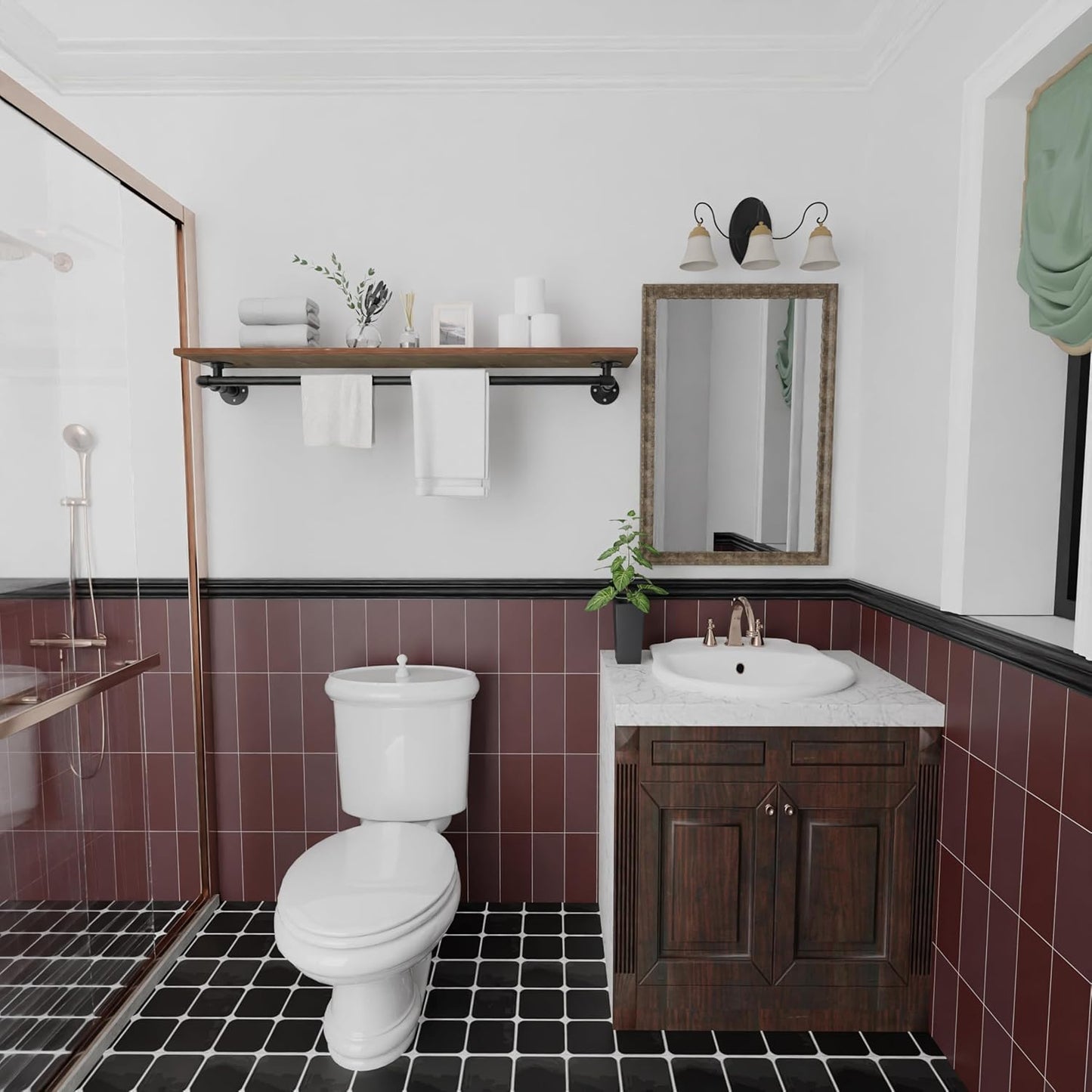 Clothes Rack 48in, Wall Mounted Garment Rack with Real Wood Shelf, Heavy Duty Hanging Clothes Rack, Multi-Purpose Hanging Rod, Space-Saving Closet Storage