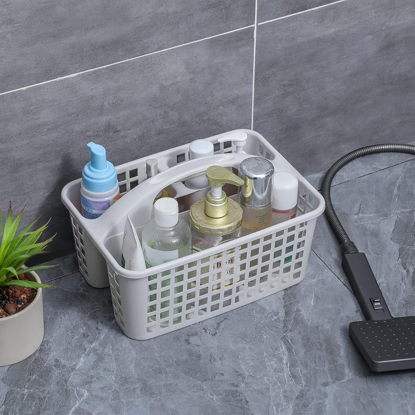 Portable Shower Caddy Basket with Compartments Cleaning Supplies Organizer with Handle Plastic Storage Divided Tool Bin for Bathroom, Bedroom, Kitchen, College Dorm, Garden, Under Sink, Light Grey