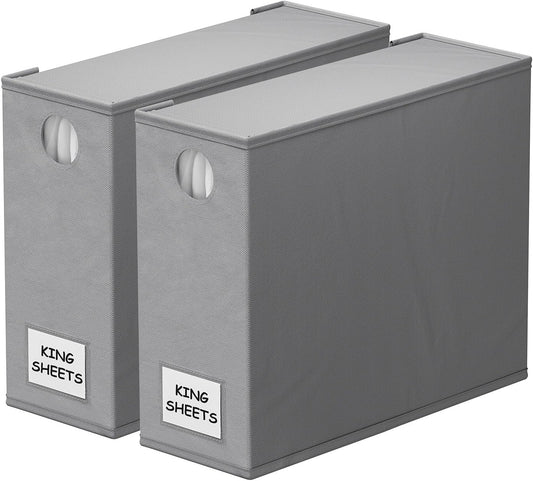 SpaceAid 2 Pack Bed Sheet Organizers and Storage, Foldable Sheet Organizer for Linen Closet, Sheets Set Folder Keeper with Window XL (Queen & King Size) Organizing Bedding Container, Gray