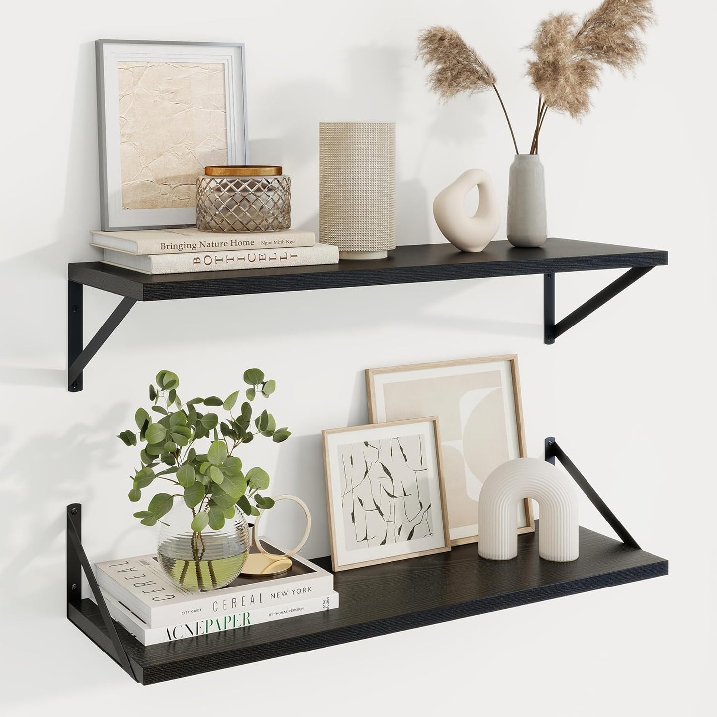 Axeman Black Floating Shelves for Wall - 30 Inch Wide x 10 Inch Deep Floating Shelves Set of 2 -Black Wide Wall Shelves for Living Room Bathroom Bedroom