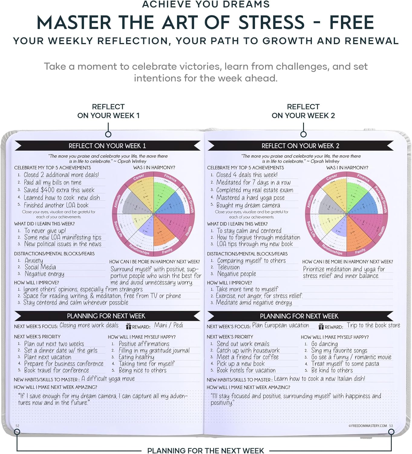 Gratitude Journal for Women & Men - 5 Minute Self Care Journal | 90-Day Undated Daily Planner for Positivity, Affirmations & Manifestation | Guided Mindfulness, Reflection | Vision Board + Stickers