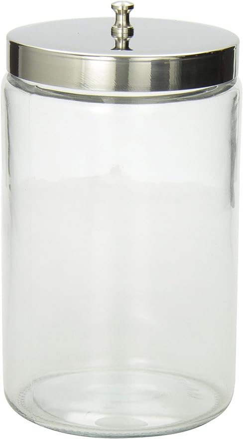 MABIS Decorative Storage Apothecary Clear Glass Jar for Kitchen, Bathroom or Laundry Organization, Medical Sundry Jar with Metal Lid, 4.1 x 3.9 x 7 inches (Pack of 6)