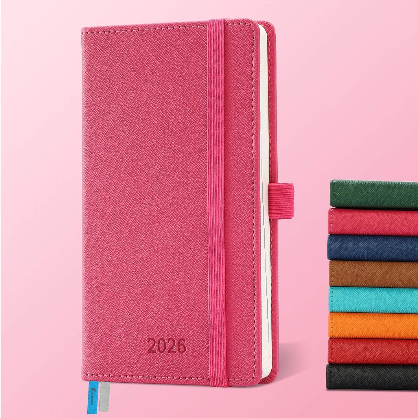 Weekly Monthly 2026 Planner (Jan.26-Dec.26),6.5"x3.75",12 Months Agenda Plan with Month Tabs & Pocket,Expenses/Note Pages, Appointment Book Calendar with Vegan Leather Cover,Rose Red
