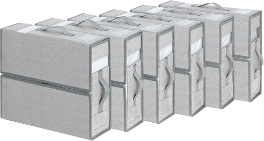 DIMJ Bed Sheet Organizers and Storage 6 Pack - Foldable Sheet Organizer for Linen Bedding Storage Box for organization, Sheets Set Holder for Blanke, Towel (King & Queen Size), Blended Grey