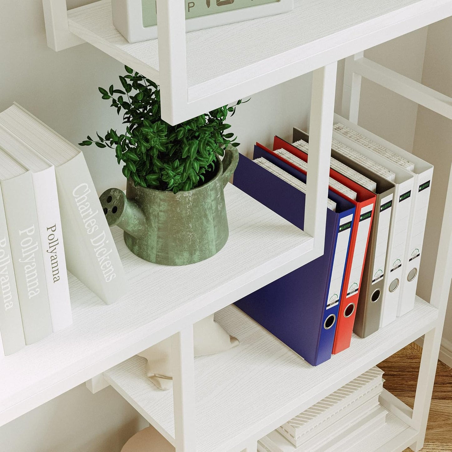 IRONCK Bookshelves and Bookcases 6-Shelf Etagere Bookcase, Industrial Open Display Shelves Geometric Bookcase with Sturdy Metal Frame，Industrial White