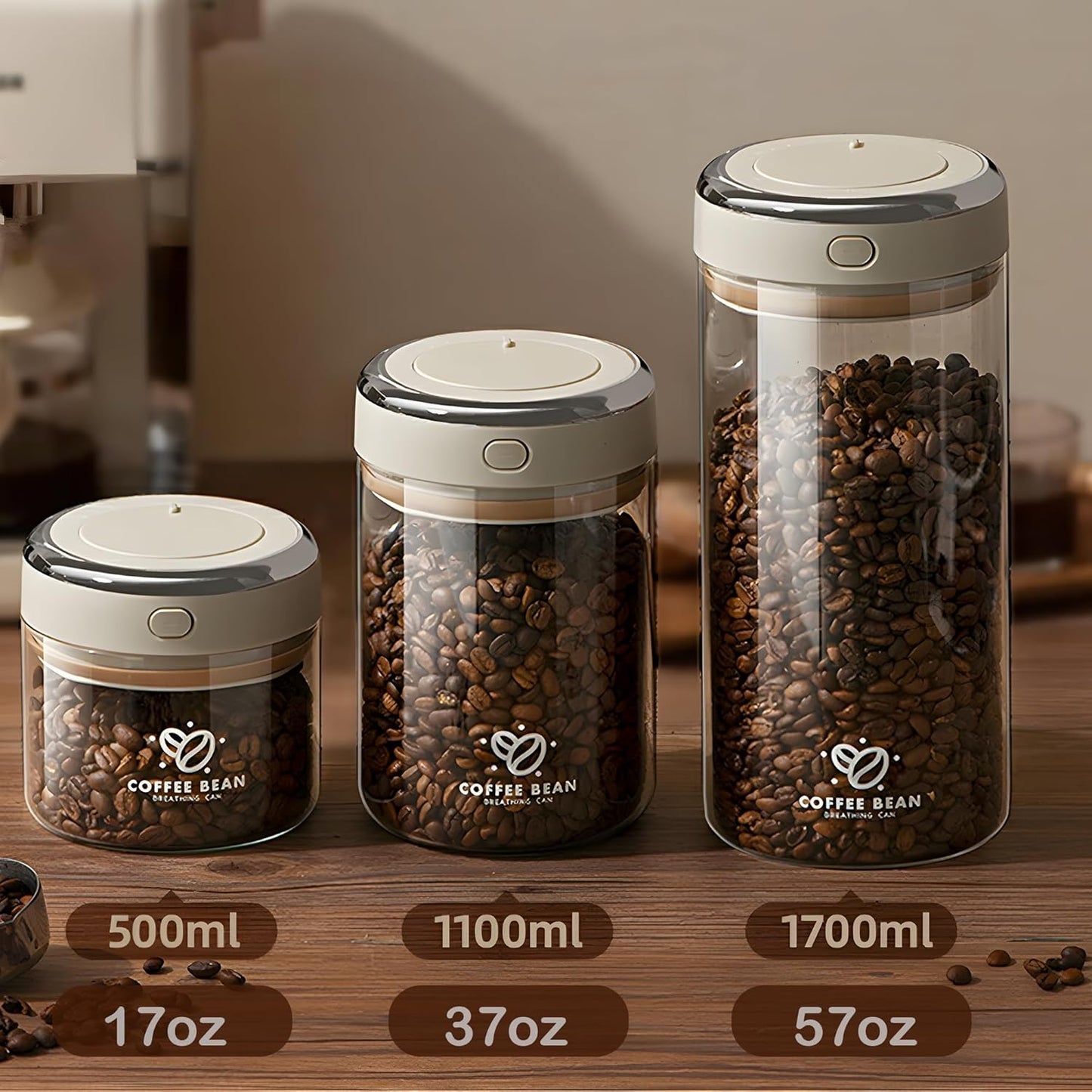 IwaiLoft Glass Coffee Bean Storage Container with Airtight Lid,Glass Sealed Jar with Date Tracker,Vacuum Coffee Canister for Nuts,Food Fresh Storage,Clear Borosilicate Glass Jar (57OZ/1700ML)