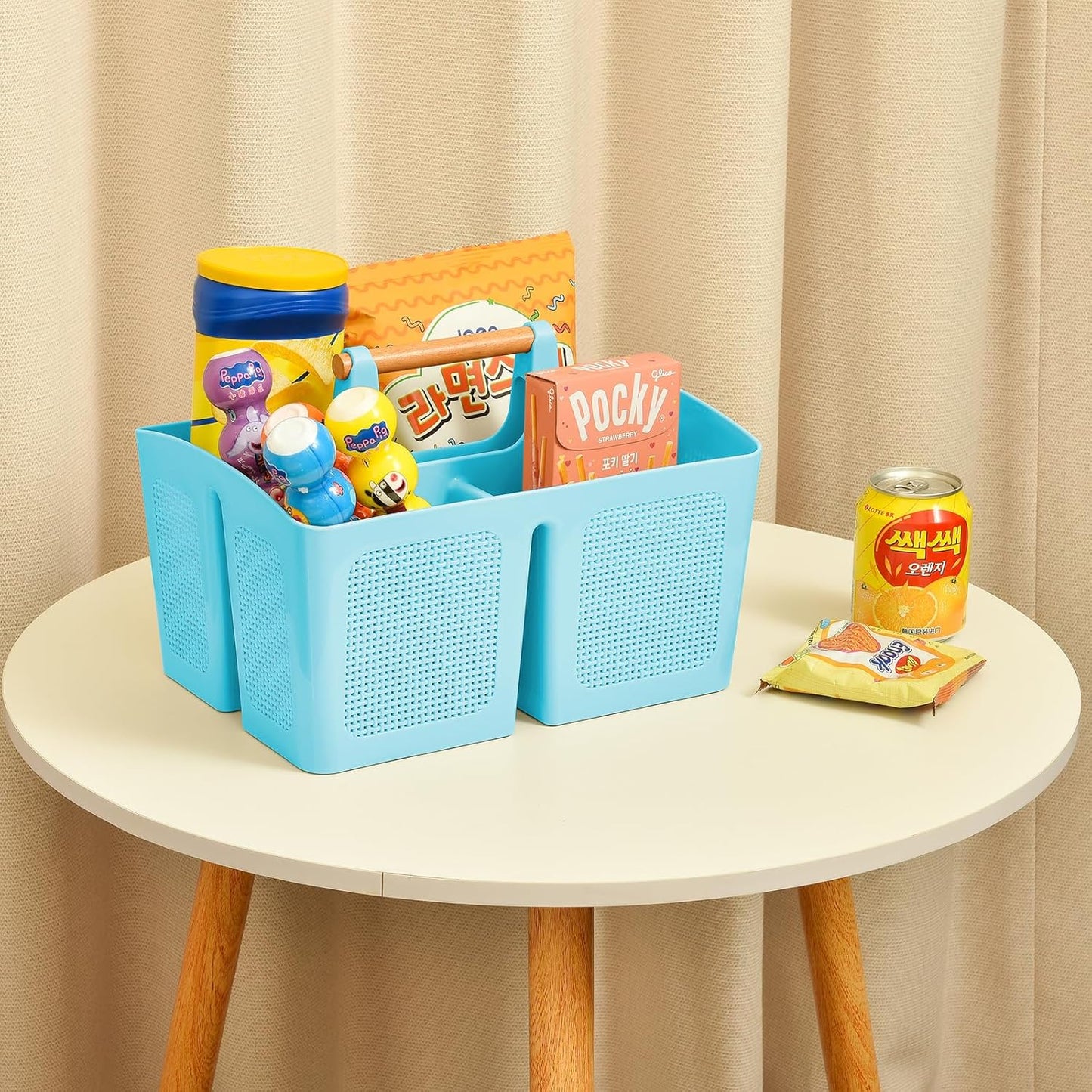 ALINK Portable Shower Caddy Basket with Compartments, Plastic Divided Cleaning Caddy Organizer Storage Tote with Handle for Bathroom, College, Dorm Room Essentials - Blue