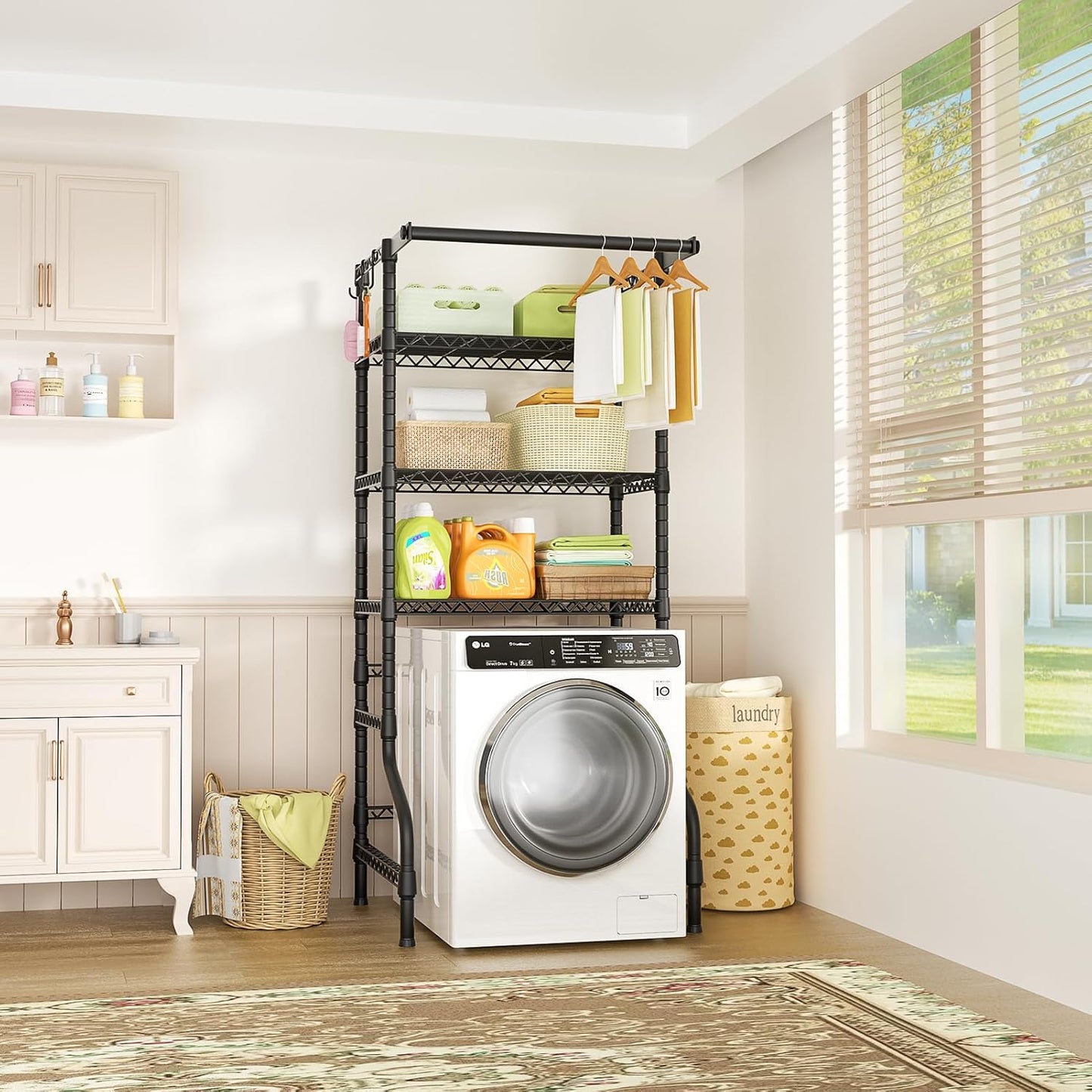 Ulif U11 Medium Over Washer and Dryer Shelves, 3 Tiers Laundry Room Storage and Organizer Standing Shelf, Metal Freestanding Clothes Drying Rack, 31.1”W x 19.7”D x 77.6”H, Black