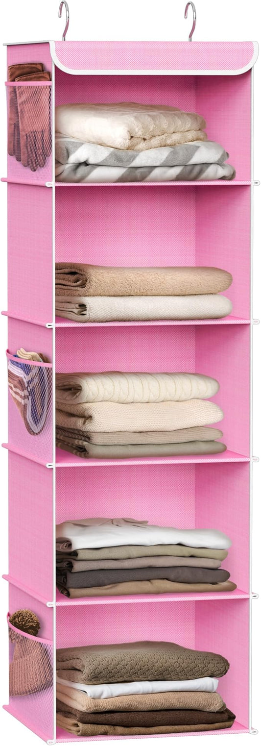 Simple Houseware 5 Shelf Hanging Closet Organizer, Pink