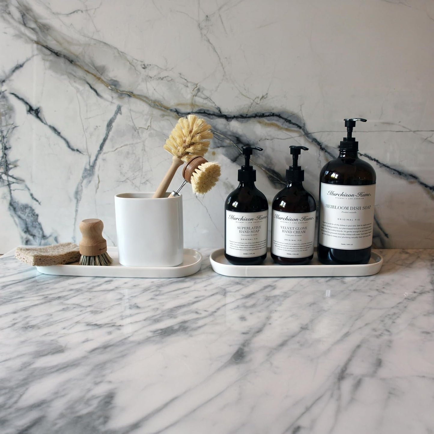 Elegant Ceramic Kitchen Sink Caddy & Bathroom Countertop Tray - Versatile Ceramic Vanity Tray for Home Organization & Decor, Durable & Microwave Safe, 30cm x 10.5cm x 2cm