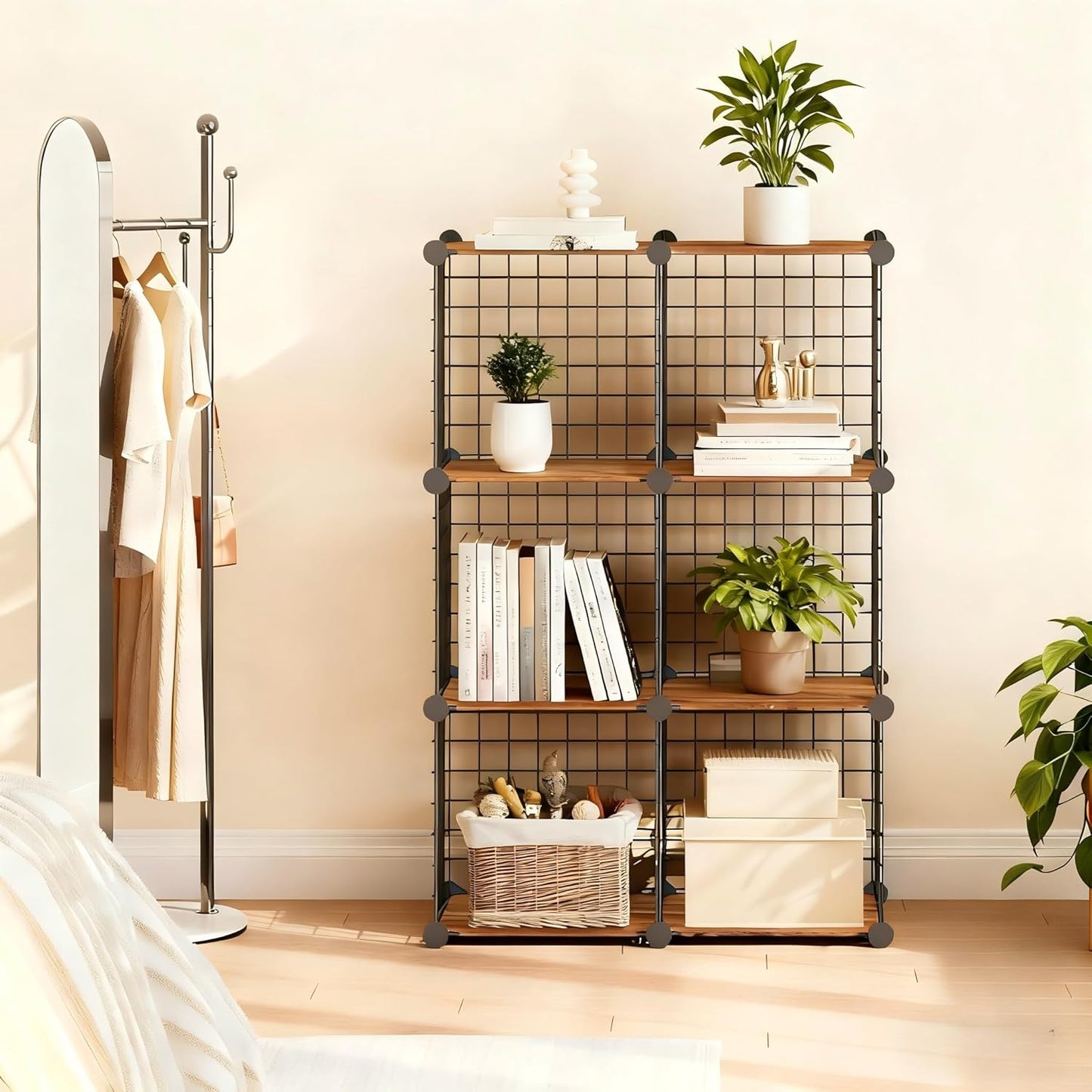 HOOBRO Cube Storage Organizer, 6-Cube Metal Grid Storage Shelf, Modular Cabinet, DIY Cube Storage Organizer, for Living Room, Bedroom, Study, Rustic Brown and Black BF06CW01