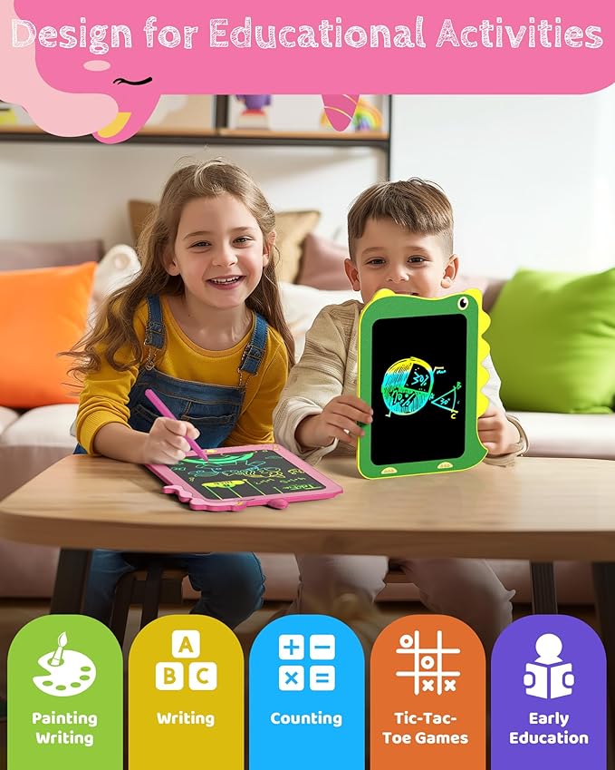 TEKFUN Toddler Boy Toys, 2 Pack LCD Writing Tablet for Kids, Doodle Board Dinosaur Toys, Travel Essentials Toys for 3 4 5 6 Year Old Boys Girls, Easter Birthday Christmas Gifts (8.5inch Green&Pink)
