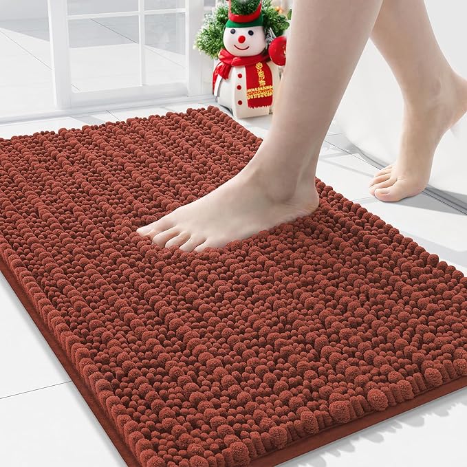 Arotive Luxury Chenille Bathroom Rug Mat, Extra Soft Thick Absorbent Shaggy Bath Rugs, Non-Slip Machine Wash Dry, Plush Bath Mats for Bathroom, Shower and Tub, 30x20, Rustic Terracott