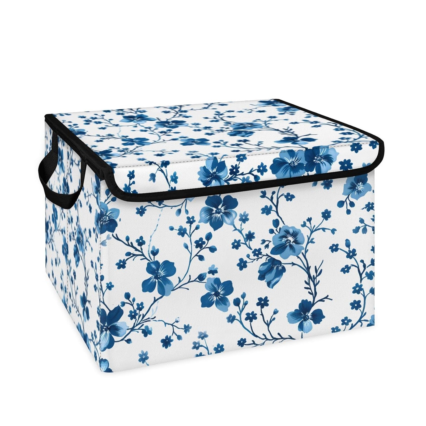 Closet Storage Bins Storage Baskets for Organizing with Flip-Top Lid & Handles, 27 Quart Large Linen Closet Organizers and Storage Cubes, Decorative Wardrobe Boxes for Organization (Blue Plum Flowers)