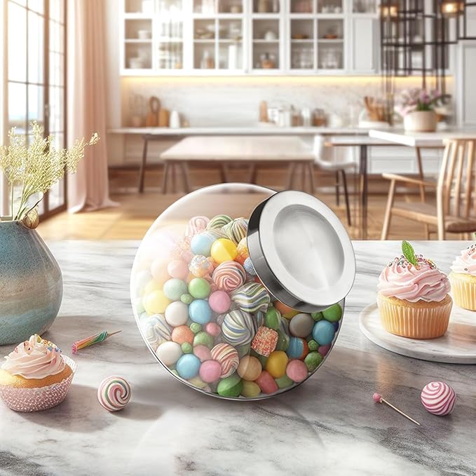 Amazing Abby - Sweet Caroline - 2-Pack 75-Ounce Plastic Candy Jar with Stainless Steel Lid, Cookie Jar, Apothecary Jar, BPA-Free, Shatter-Proof, Great for Candy Buffet, Decorative Display, and More