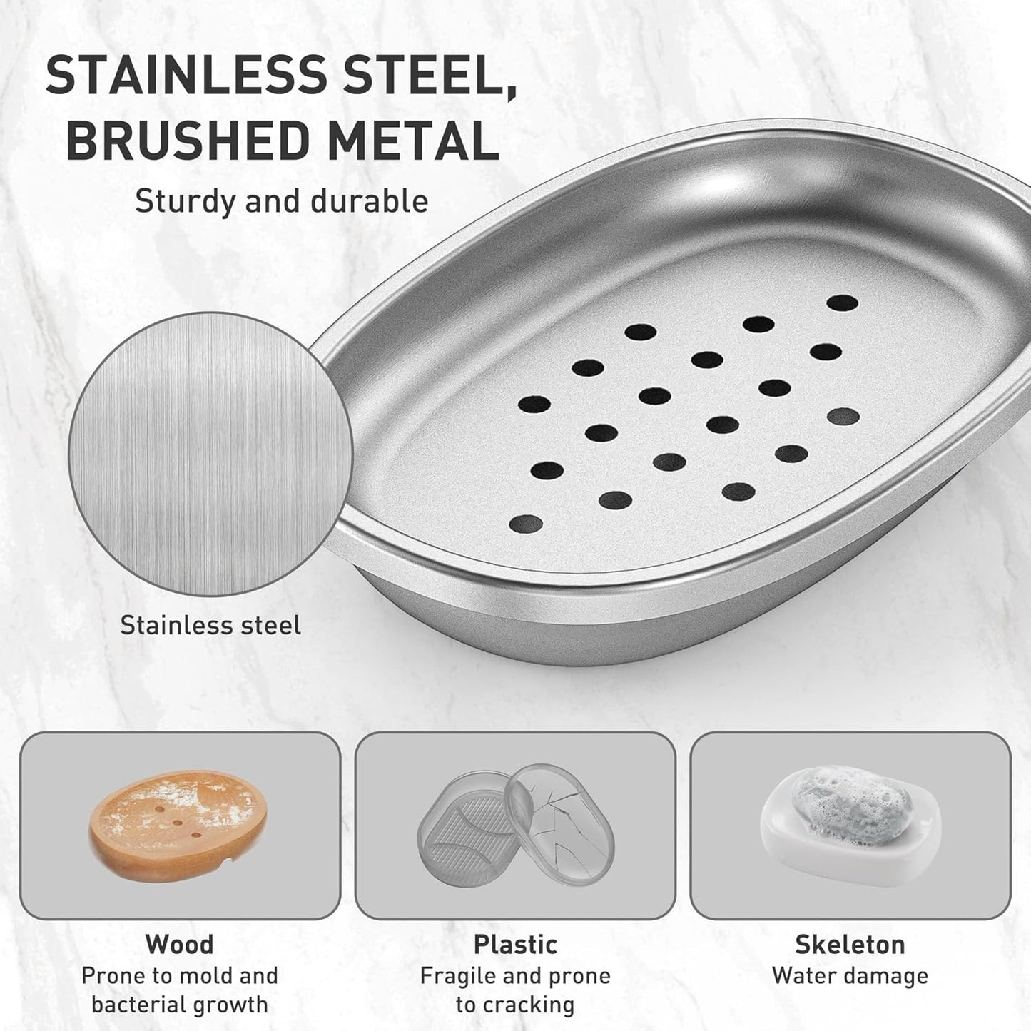 Double Layers Metal Soap Dish,Stainless Steel Soap Holder with Draining Tray for Bathroom Shower, Kitchen Sink, Highly Reliable and Durable