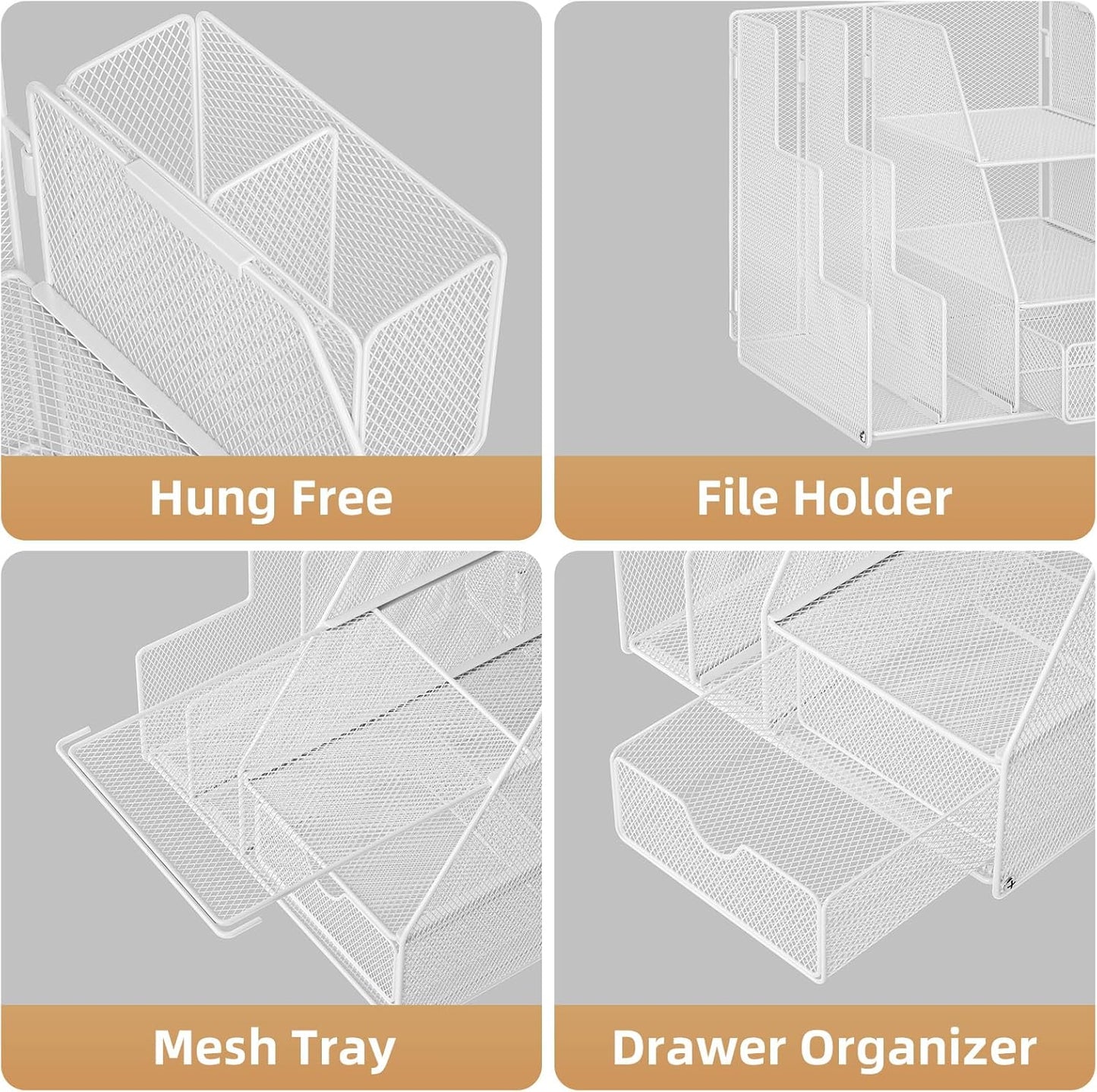Marbrasse Desk Organizer and Accessories, 3-Tier File Organizer with Drawer and Pen Holder, Small Desktop Organizer and Storage for Workspace Office Supplies White