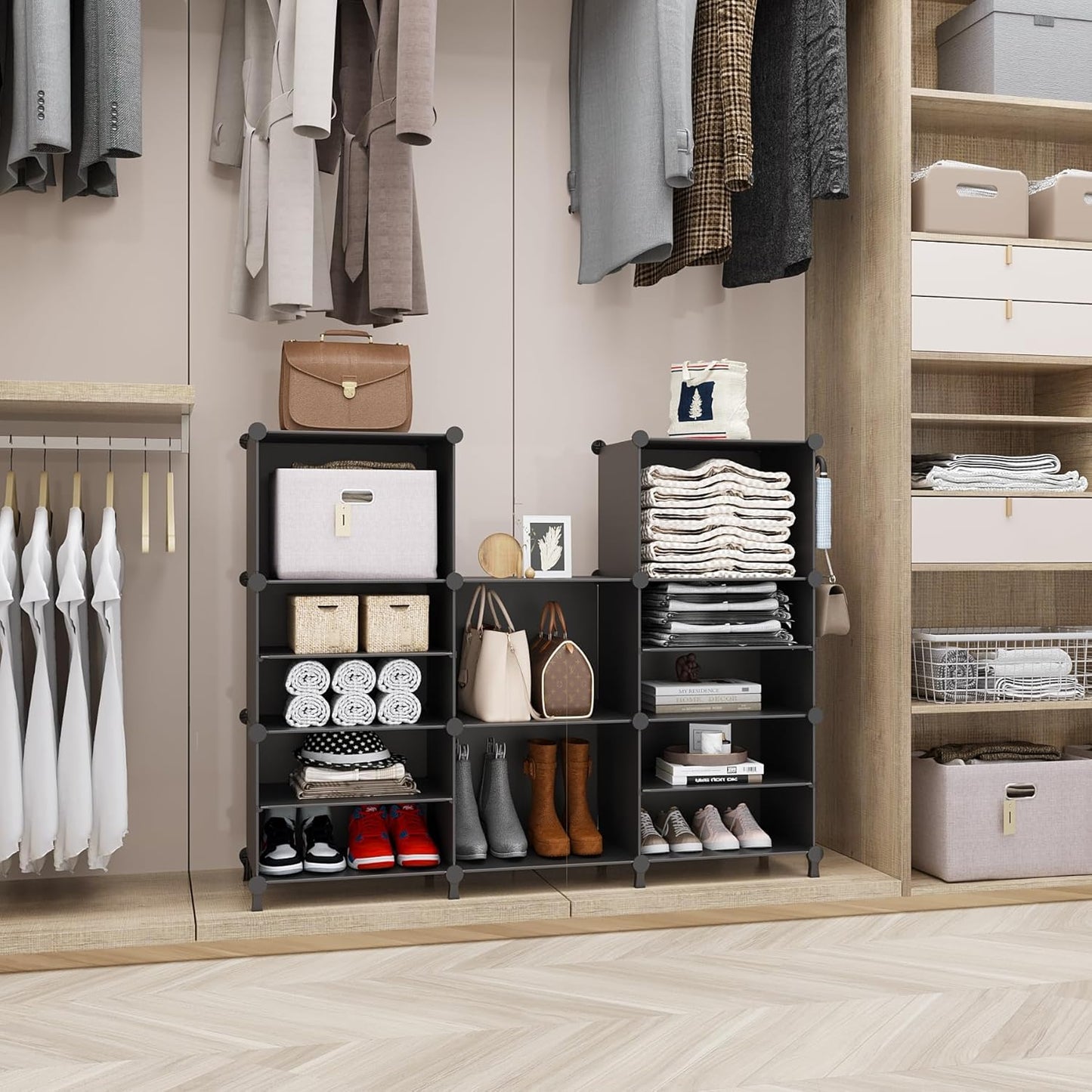 AWTATOS Closet Organizer, 8 Cube Closet Organizers and Storage, Closet Storage Shelves, Clothes Storage Organizers for Closet Bedroom Living Room Office Black