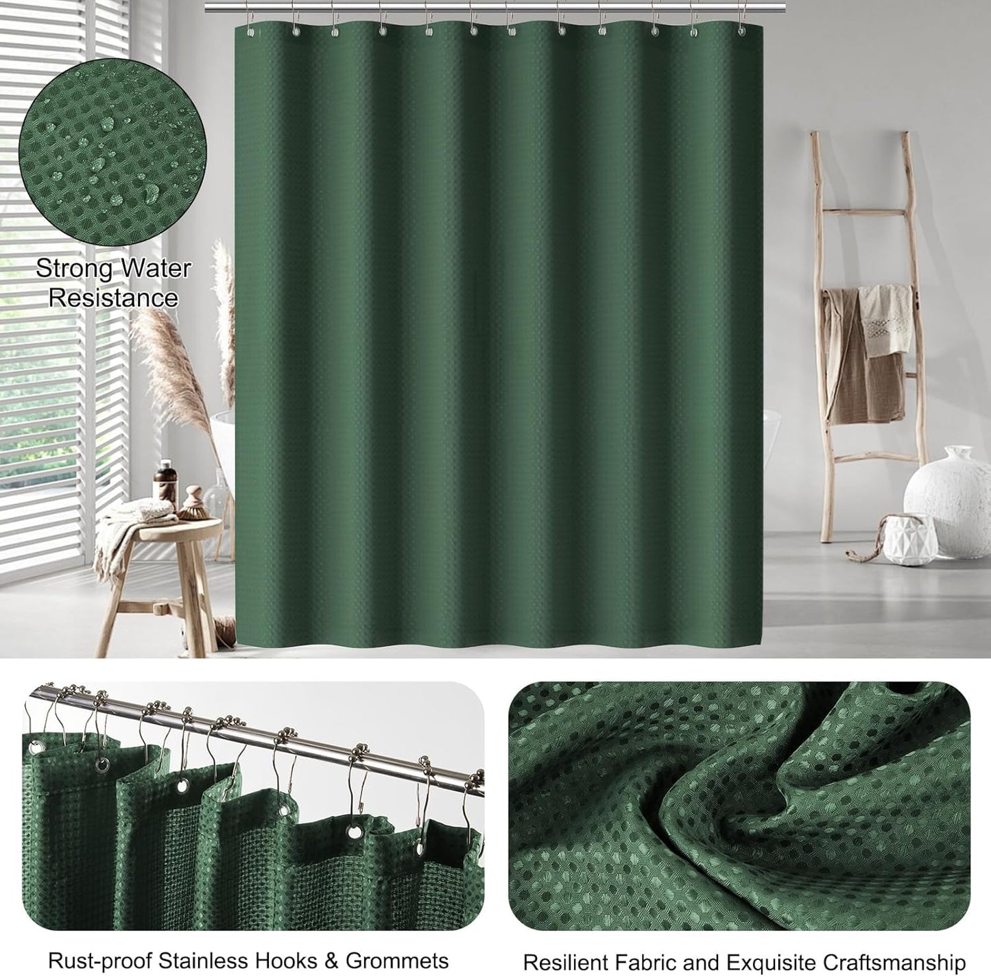 Bathroom Accessories Set - 24PCS Bathroom Set with Shower Curtain and Rugs, Trash Can, Toilet Brush Holder Set & Soap Dispenser – Stylish & Functional Bath Decor for Home, Apartment, Green