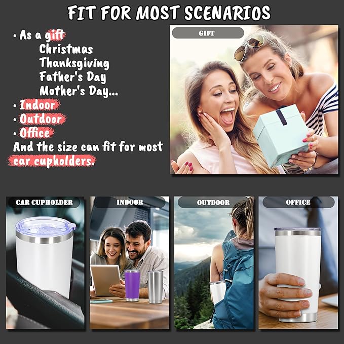 20 oz Tumbler with lid Double Wall Vacuum Insulated Tumblers Stainless Steel Coffee Mug Travel Coffee Tumbler Powder Coated Tumbler Cup Keep Hot&Cold - (White 1 Pack)