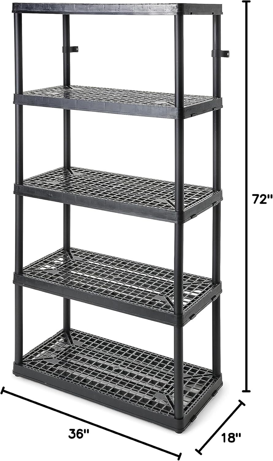 Gracious Living 72 Inch 5 Shelf Heavy Duty Light Weight Garage or Indoor Storage Unit Holds up to 150 Pounds with Easy Assembly (1 Pack), Black