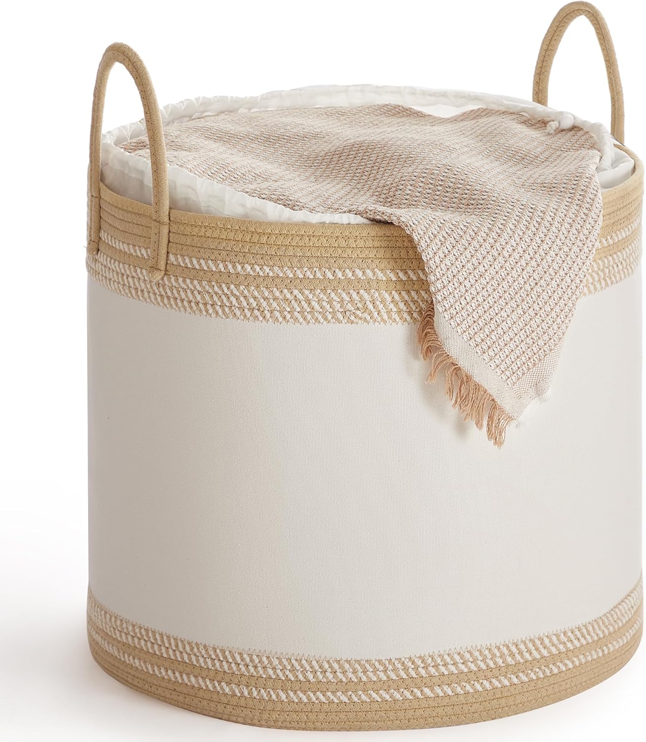 SONGMICS Laundry Hamper 90L, Laundry Basket with Handles, Laundry Bag with Lid, Cotton Rope, Drawstring, for Clothes, Blankets, Living Room, Bedroom, Tan URLH090K01