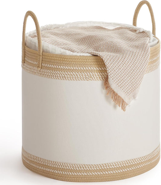 SONGMICS Laundry Hamper 90L, Laundry Basket with Handles, Laundry Bag with Lid, Cotton Rope, Drawstring, for Clothes, Blankets, Living Room, Bedroom, Tan URLH090K01