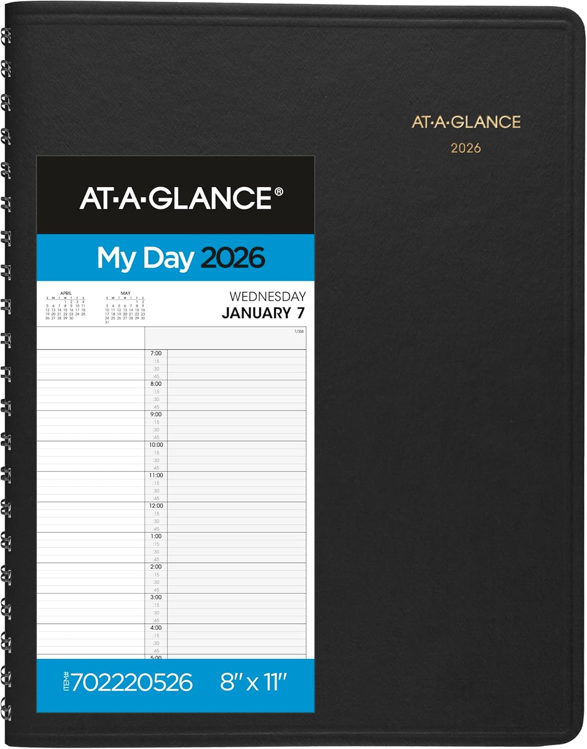 AT-A-GLANCE 2026 Appointment Book Planner, Daily, 8" x 11", Large, Two Person Group, Black (702220526)