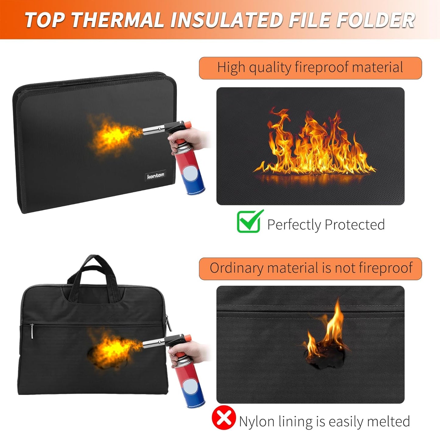 Hontom Accordion File Organizer,13 Pockets Fireproof Expanding File Folder with Multi Pockets,Portable Business Fire Safe Storage Document Organizer Folder with Zipper for Documents and File