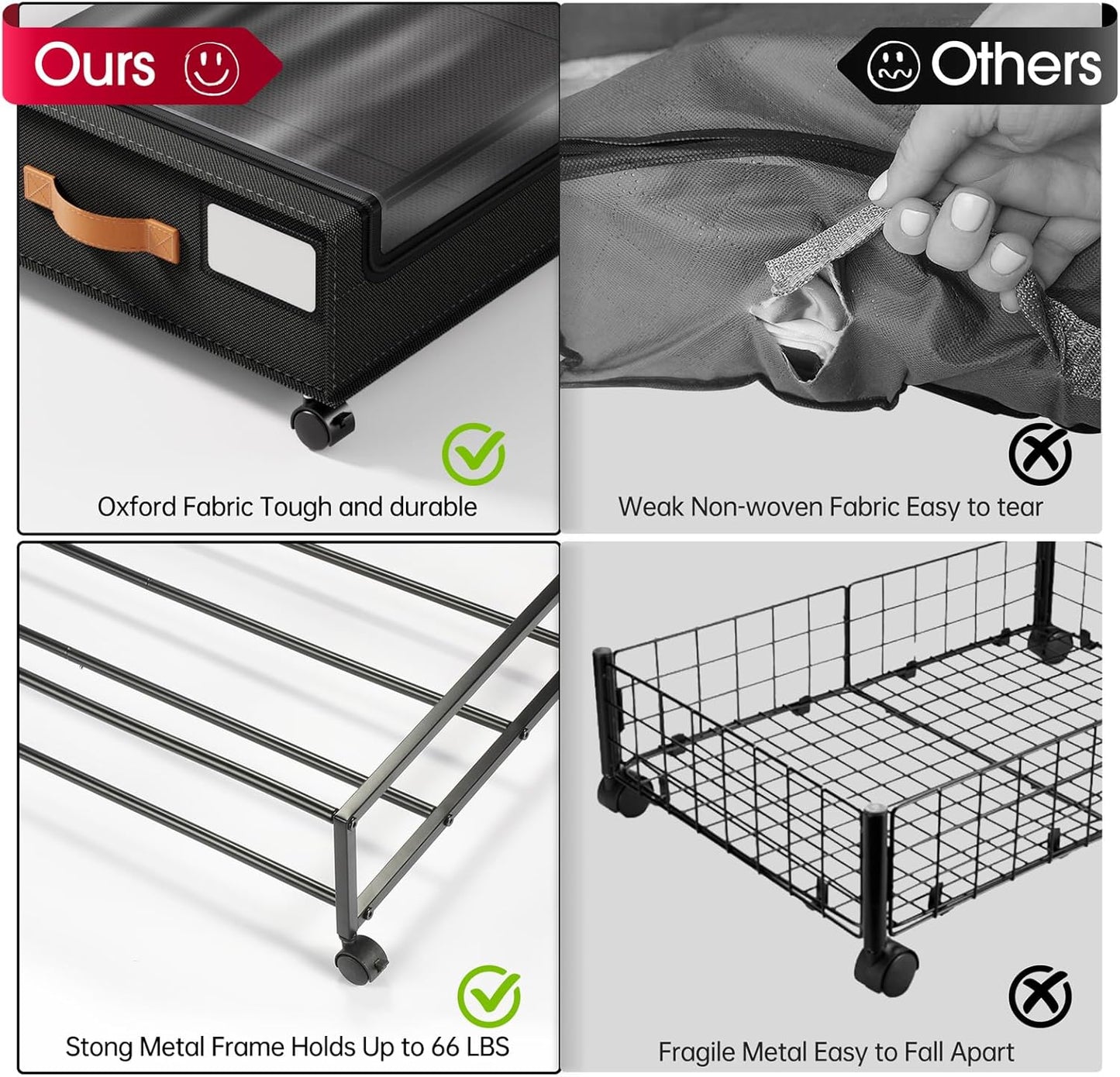 Yecaye 4 Pack Under Bed Storage with Wheels, Under Bed Storage Containers with Lids, Large Under Bed Rolling Storage with Clear Window & Label, Rolling Drawers for Clothes, Blankets, Books