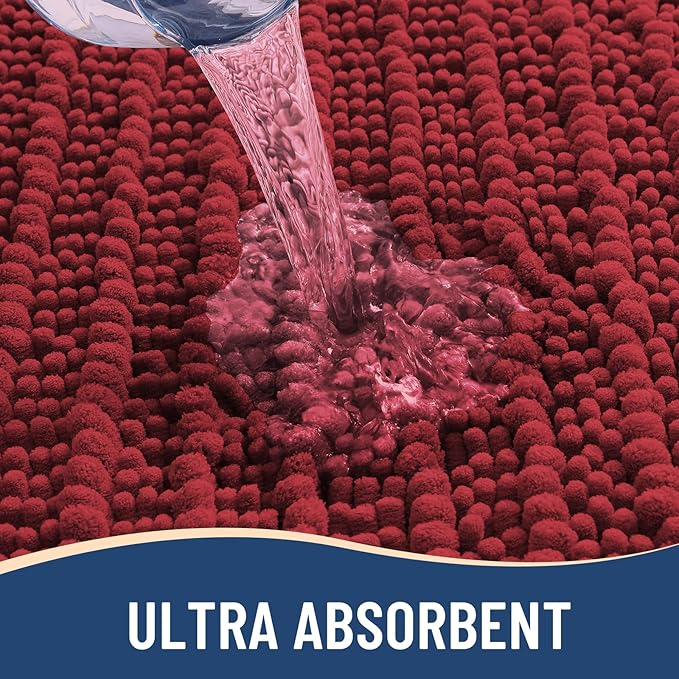 Arotive Luxury Chenille Bathroom Rug Mat, Extra Soft Thick Absorbent Shaggy Bath Rugs, Non-Slip Machine Wash Dry, Plush Bath Mats for Bathroom, Shower and Tub, 47x24, Red