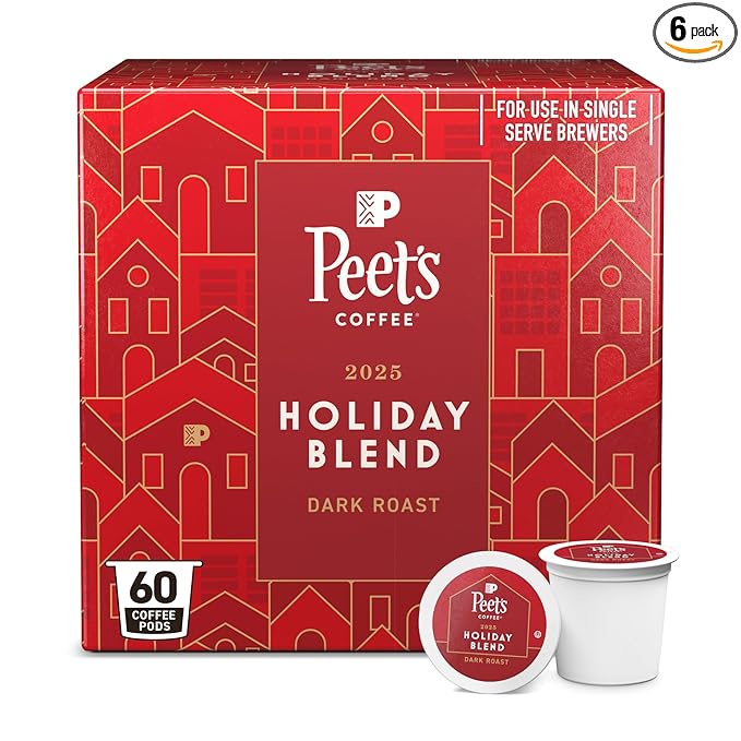 Peet's Coffee, Dark Roast Single Serve Coffee Pods - Holiday Blend 60 Count (6 Boxes of 10 Pods)