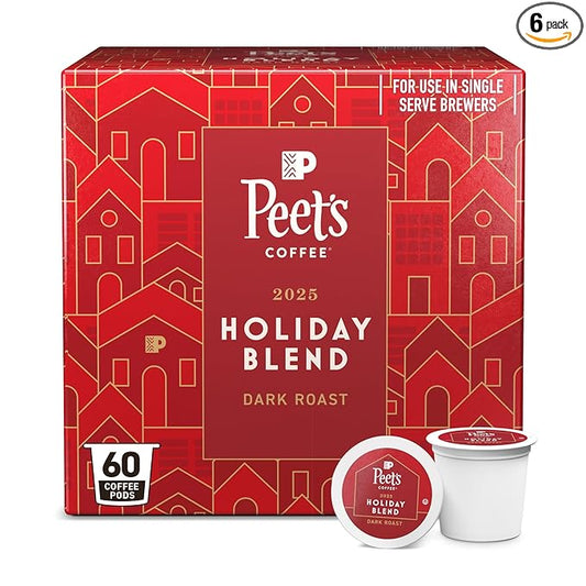 Peet's Coffee, Dark Roast Single Serve Coffee Pods - Holiday Blend 60 Count (6 Boxes of 10 Pods)