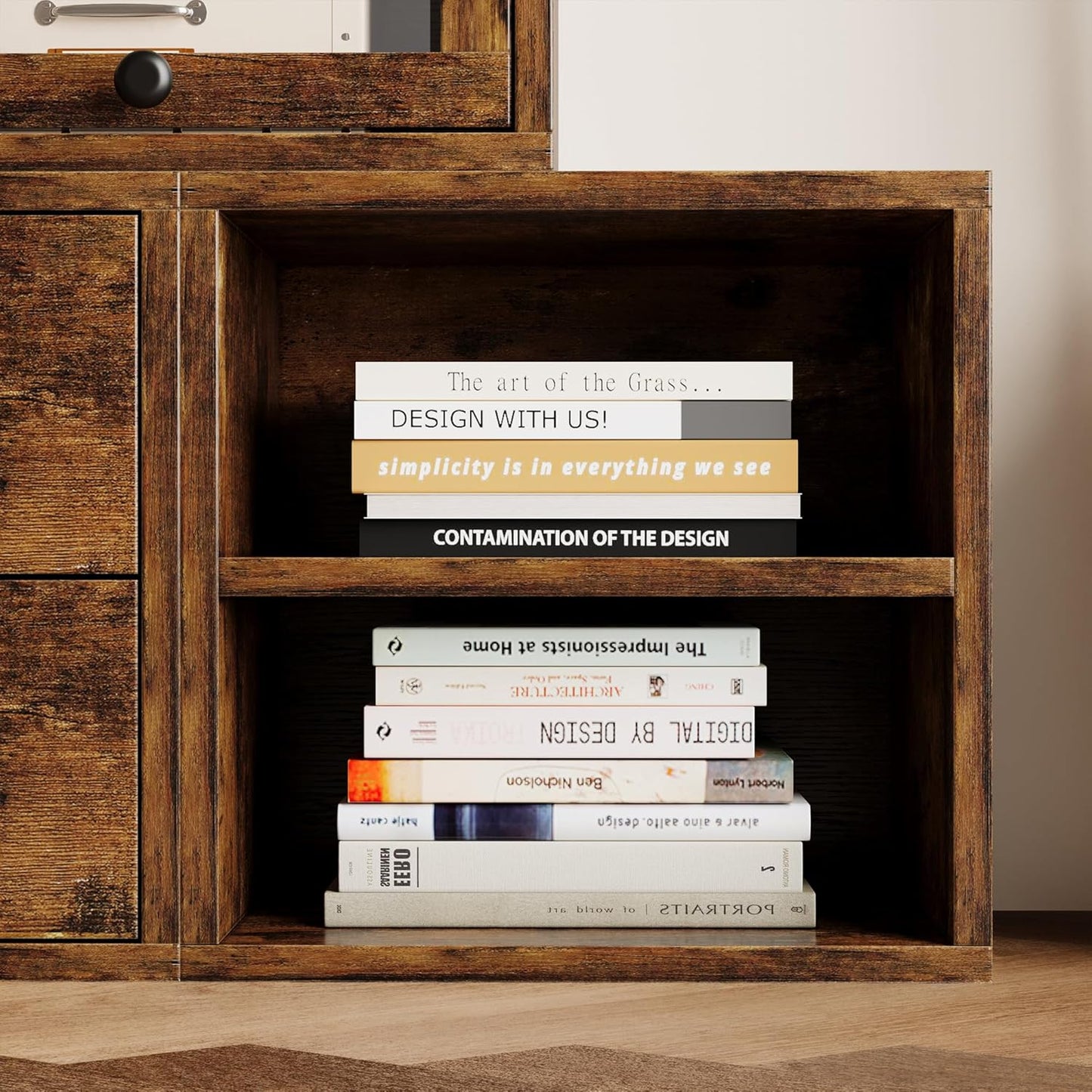 FUSUNBAO Magic DIY Storage Organizer - Stackable Cubes for Home Books, Clothes, Toys-Modular Cubby Storage System-Office Cubical-Bookcase Closet (Antique Brown, 1 Layer Cube)