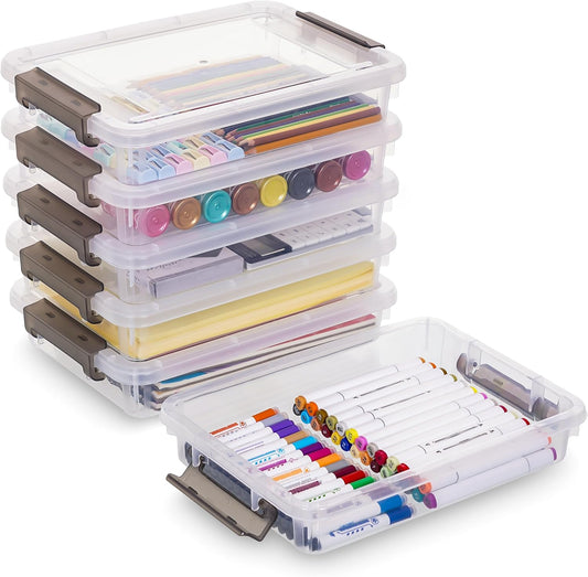 Citylife 6 PCS Clear Plastic Container Clip Box with Latching Lids, Stackable Document Paper Protectors Organizer Container for Office, Home, and School Supplies