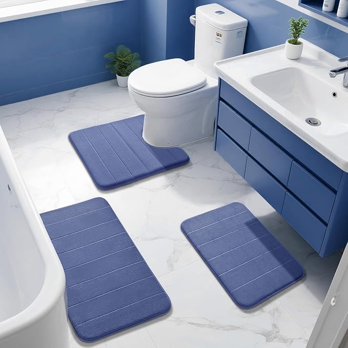 Yimobra Memory Foam Bath Mat, Super Soft Absorbent Bathroom Rug Non Slip, Quick Dry, Machine Washable Floor Carpet for Tub Shower, Home Decor Accessories, 24x17, Navy Blue