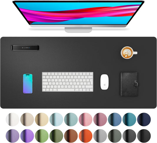Aothia Leather Office Desk Pad Protector, Non-Slip PU Leather Desk Blotter, Waterproof Laptop Writing Mouse Pad for Office and Home, Black, 31.5" x 15.7"
