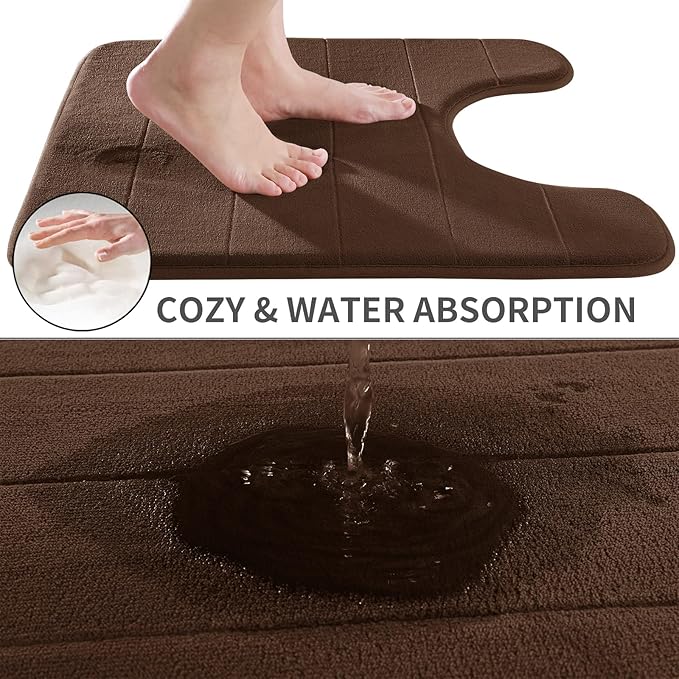 Yimobra Memory Foam Toilet Bath Mat U-Shaped, Soft and Comfortable, Super Water Absorbent, Non-Slip, Machine Wash and Easy to Dry for Bathroom Commode Contour Rug, 24 X 20 Inches, Brown
