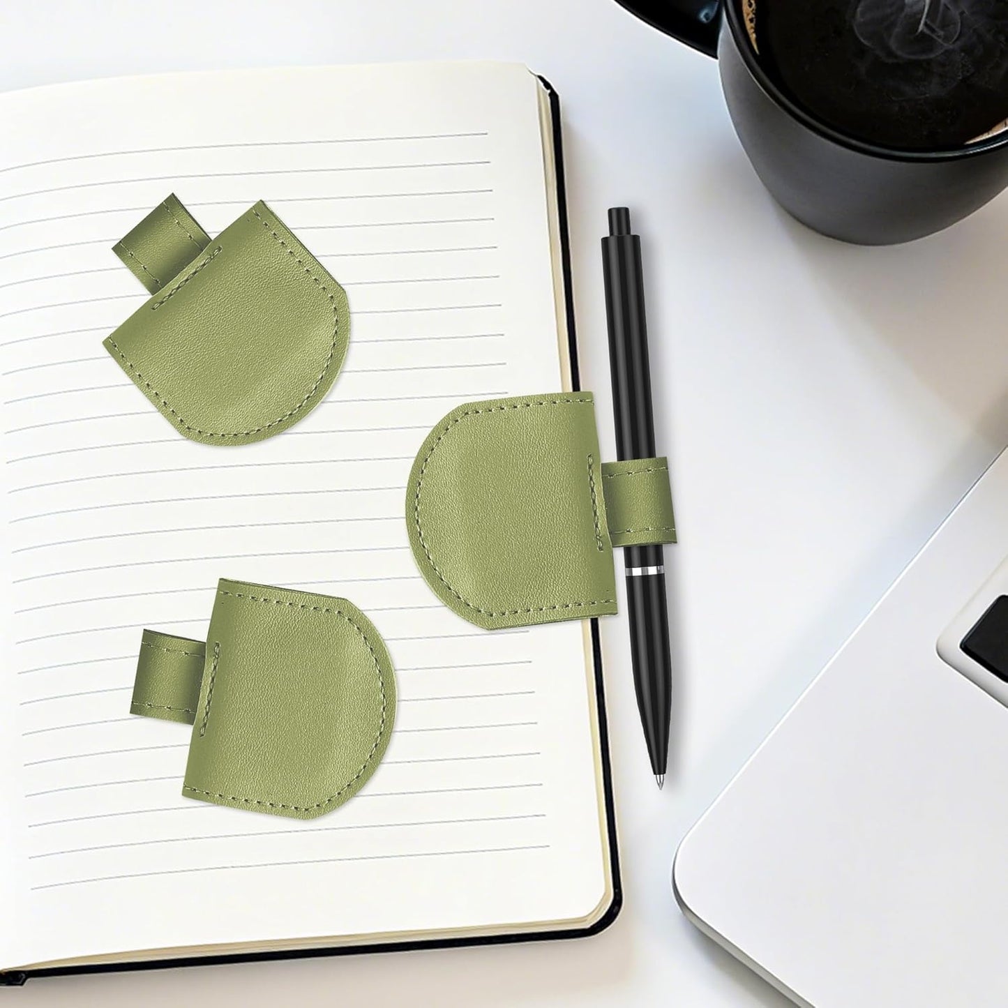 Magnetic Pen Loop Holder, Pencil Holder for Notebooks, Journals, Calendars, PU Leather 3 Pack